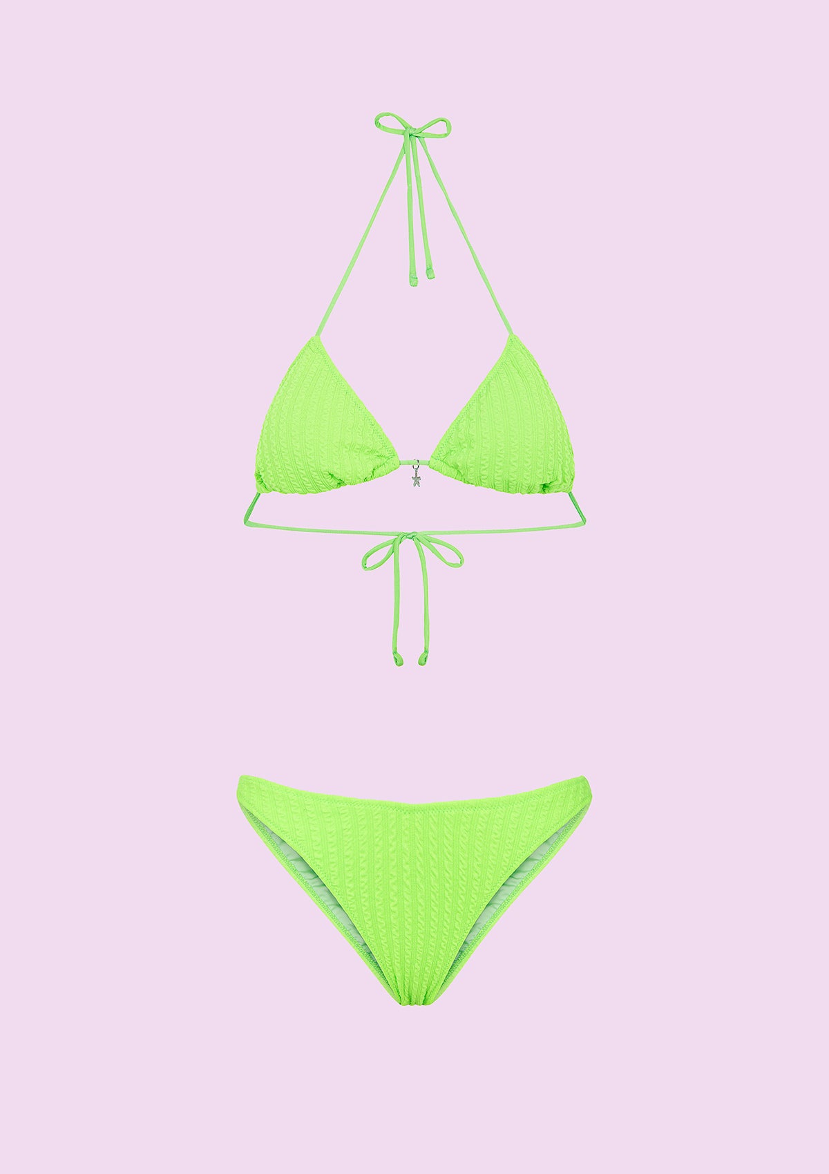 Image of Bikini Donna F**K Triangolo con Slip Americano Fisso Verde Fluo SWC010-FG