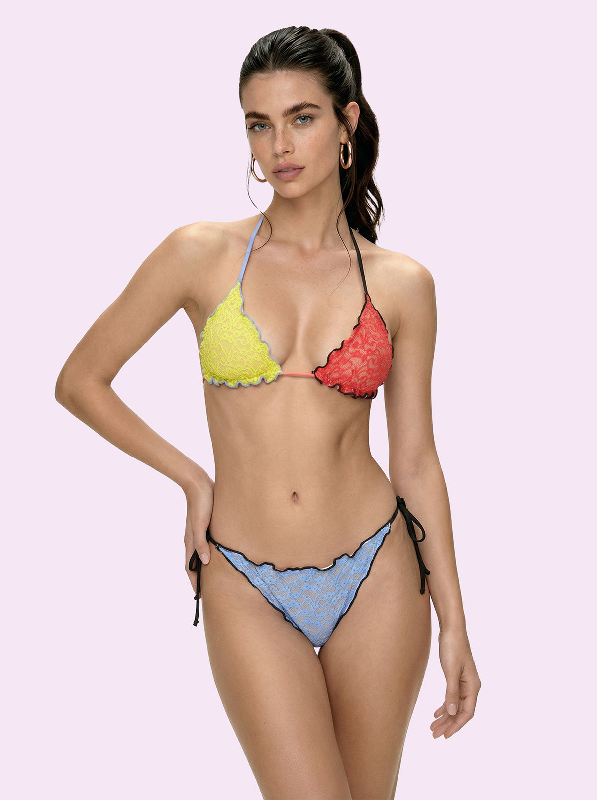 Bikini Donna F**K Crazy Triangolo con Slip Regolabile Celeste SW0312-CL