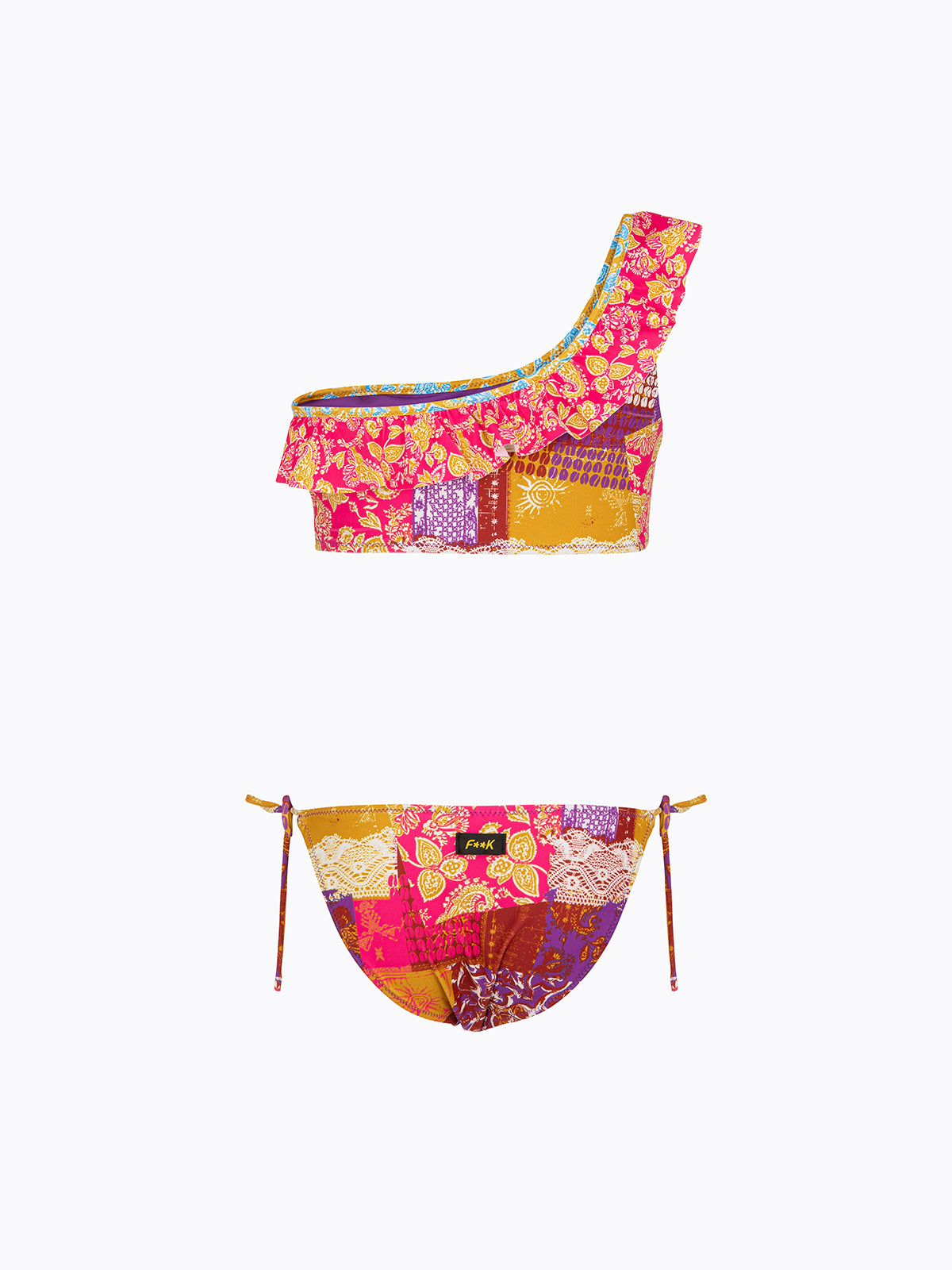 Bikini Bambina F**K Top Monospalla con Slip Regolabile Fantasia SG0401-X41