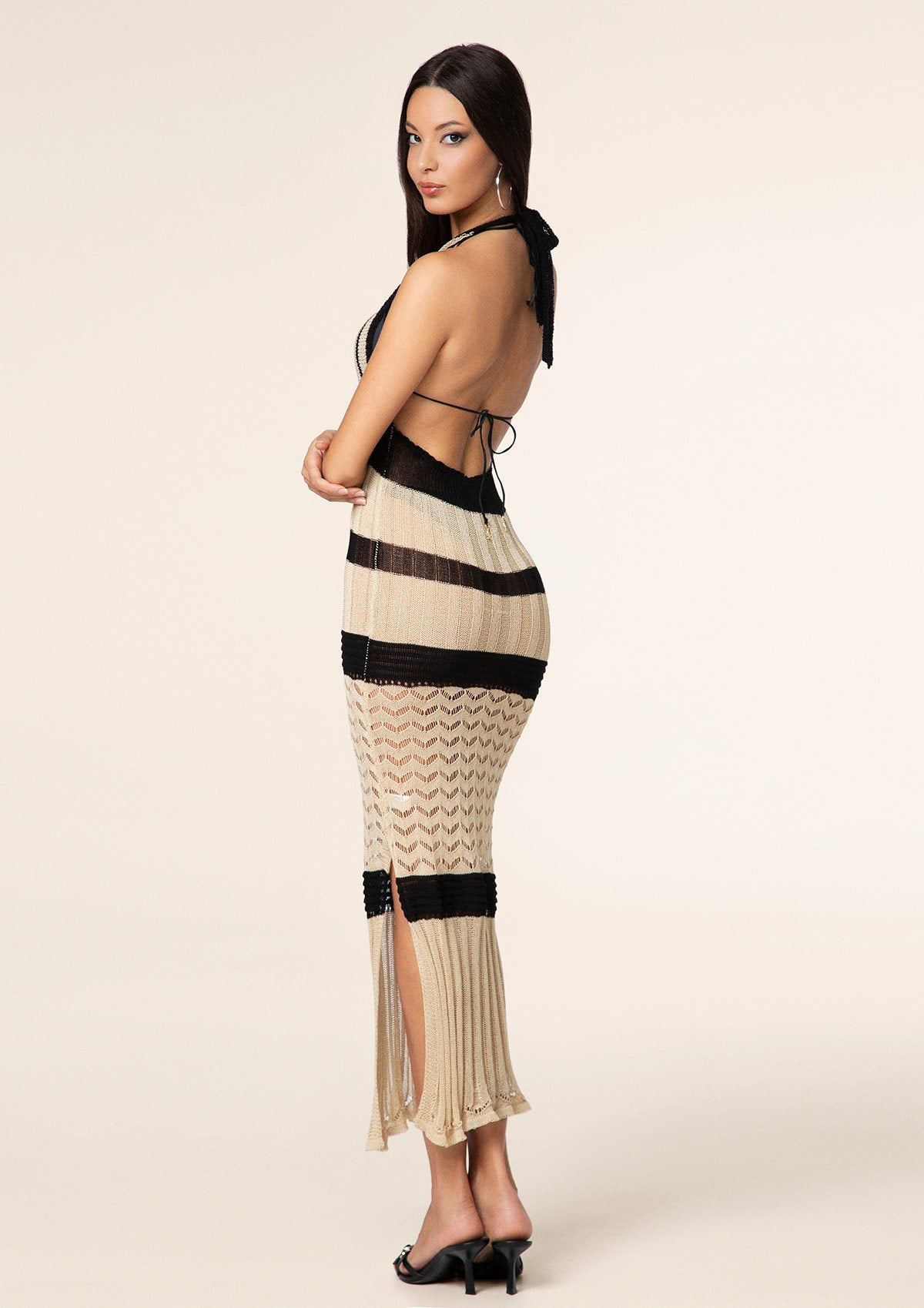 Duga ženska haljina F**K Bež 0838-bg