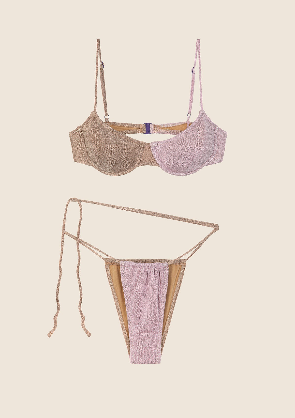 Image of Bikini Donna F**K Reggiseno con Ferretto e Slip Brasiliano Regolabile Gold 0932-GD