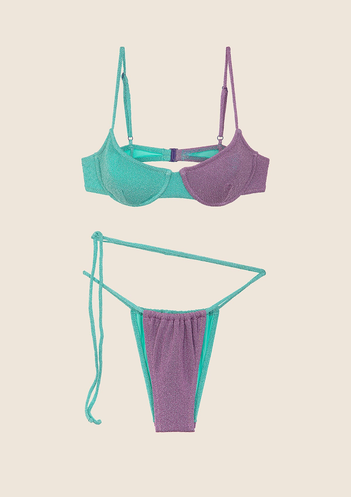 Bikini Donna F**K Reggiseno con Ferretto e Slip Brasiliano Regolabile Lilla 0932-LC