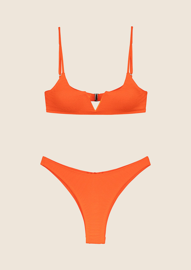 Bikini Donna F**K Top con Ferretto e Slip Americano Fisso Arancione FLuo 1143-FO