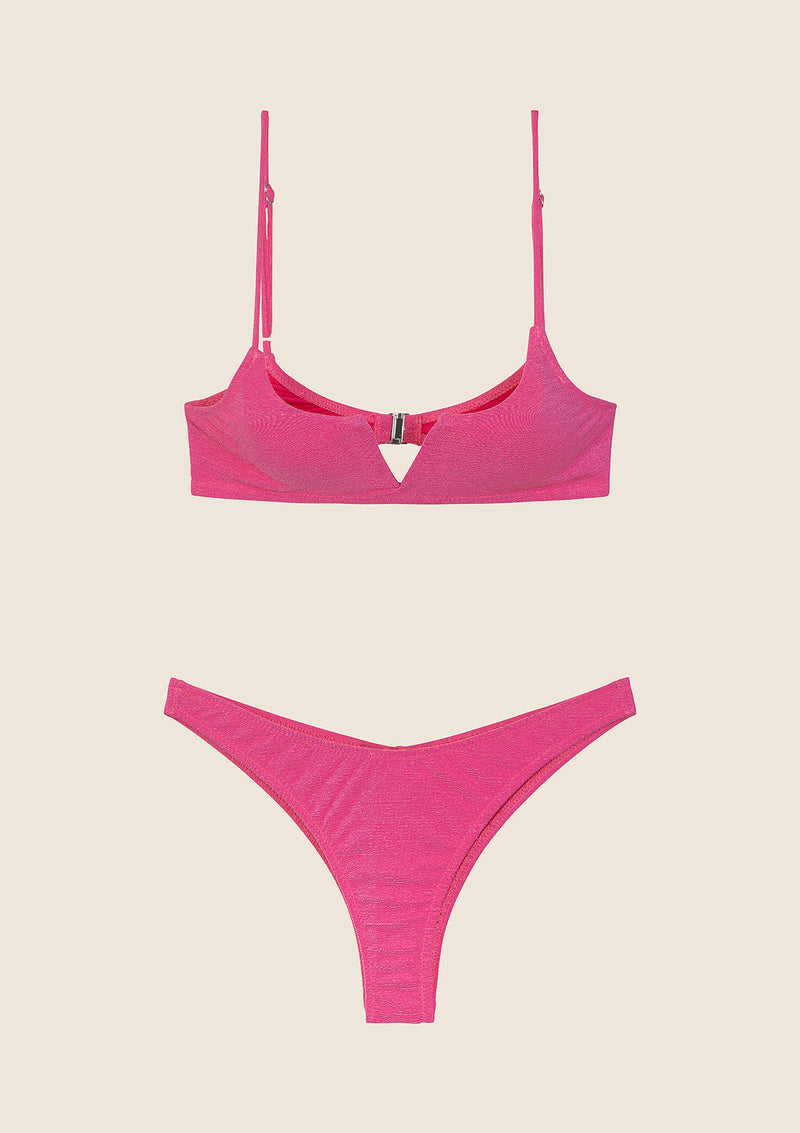 Bikini Donna F**K Top con Ferretto e Slip Americano Fisso Fucsia 1143-FX