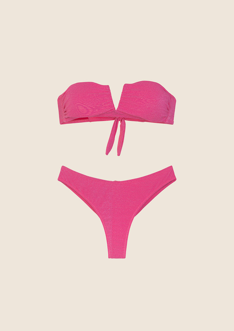 Bikini Donna F**K Fascia a V con Ferretto e Slip Americano Fisso Fucsia 1145-FX