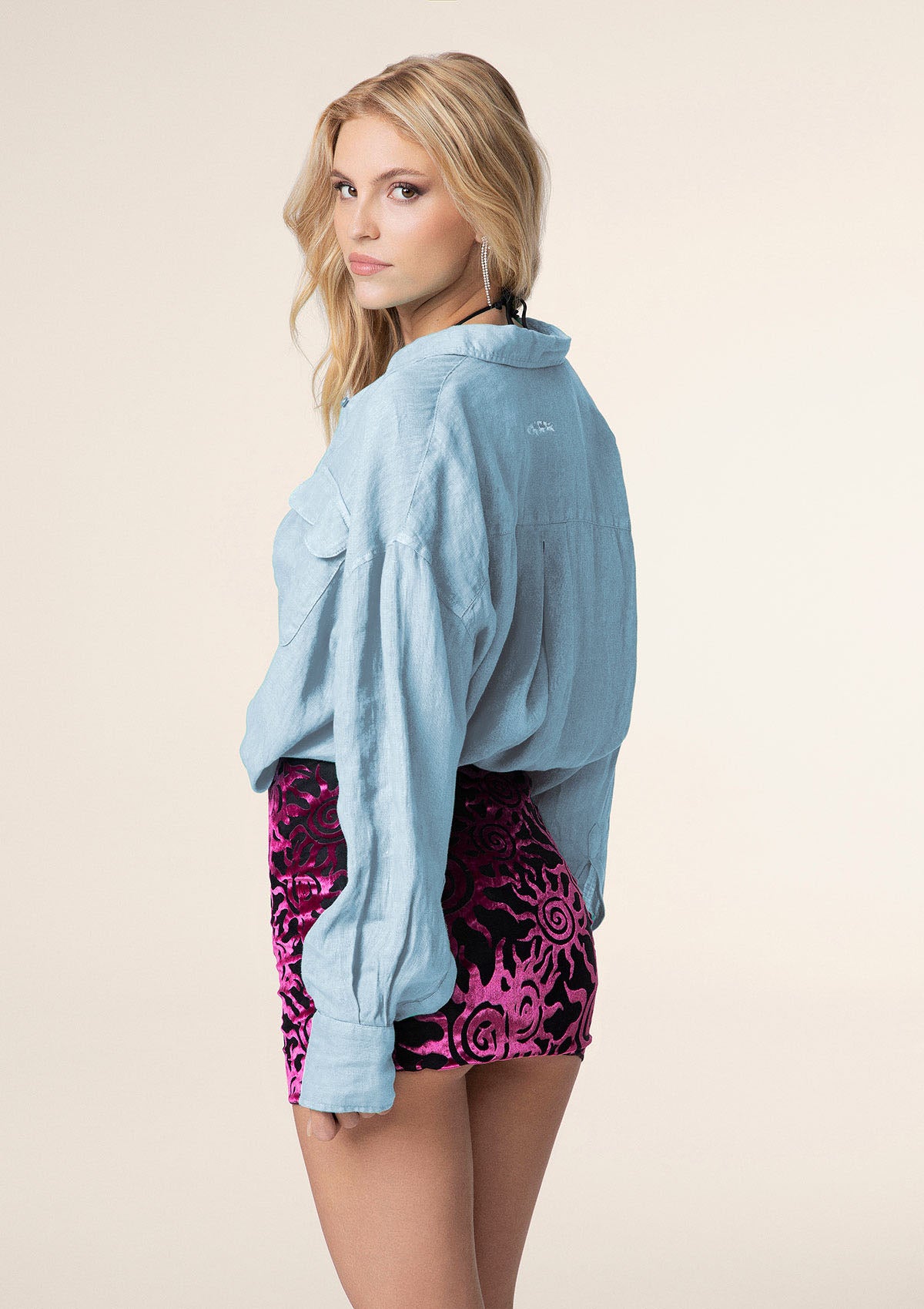 Camicia Donna in Lino Azzurra F**K  1264-AQ