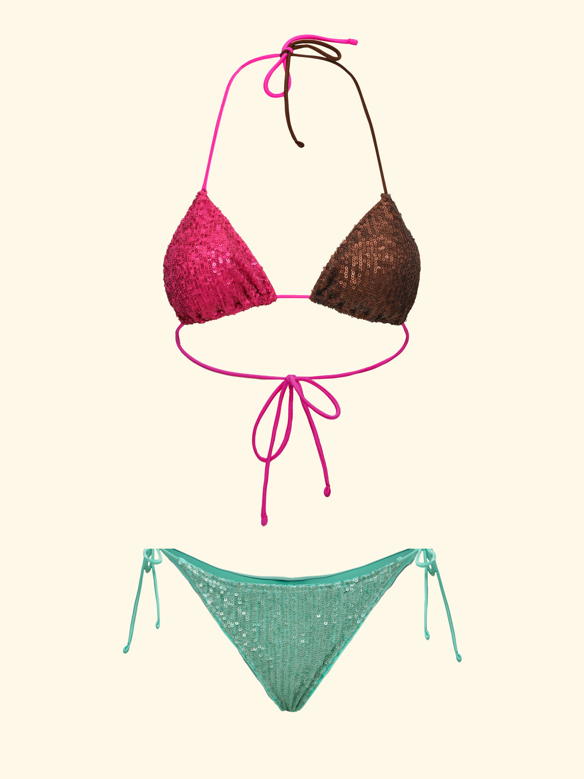 Bikinis de mujer F**K Triángulo con Slip Brasileño Ajustable Verde Agua SW0240-AQ