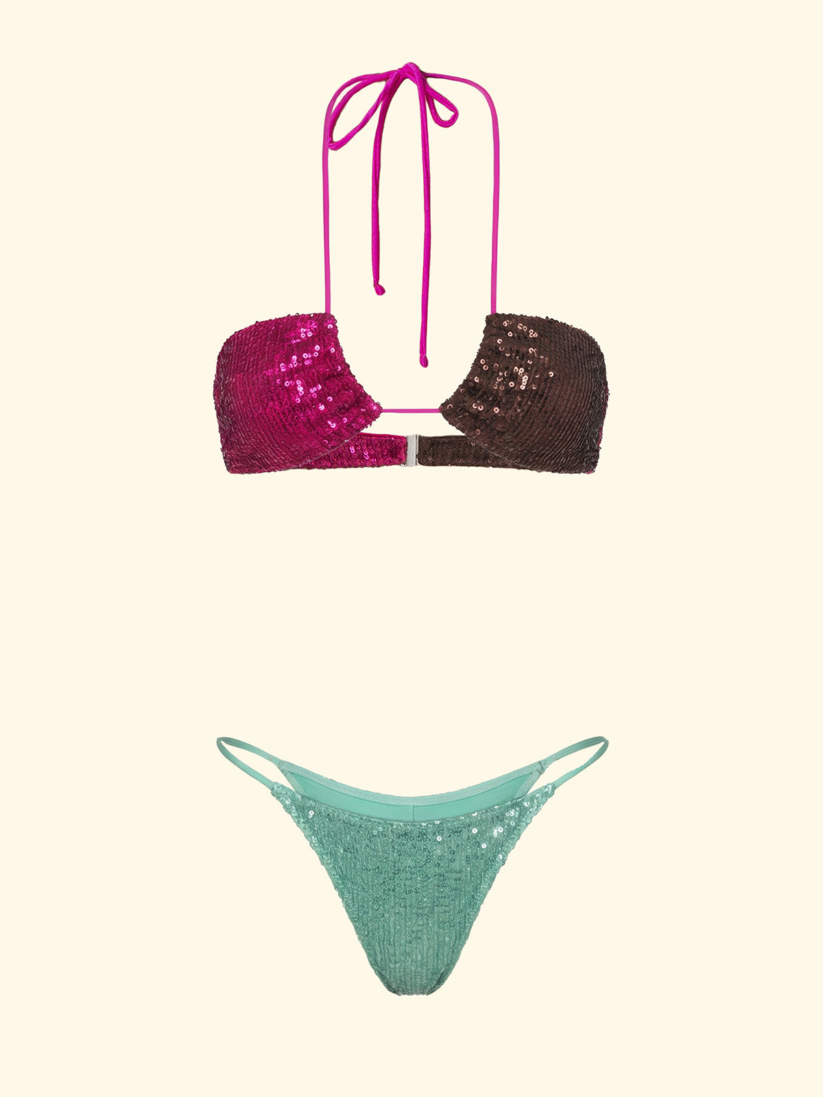 Image of Bikini për femra F**K Band me Slip Uji i rregullueshëm jeshil SW0241-AQ