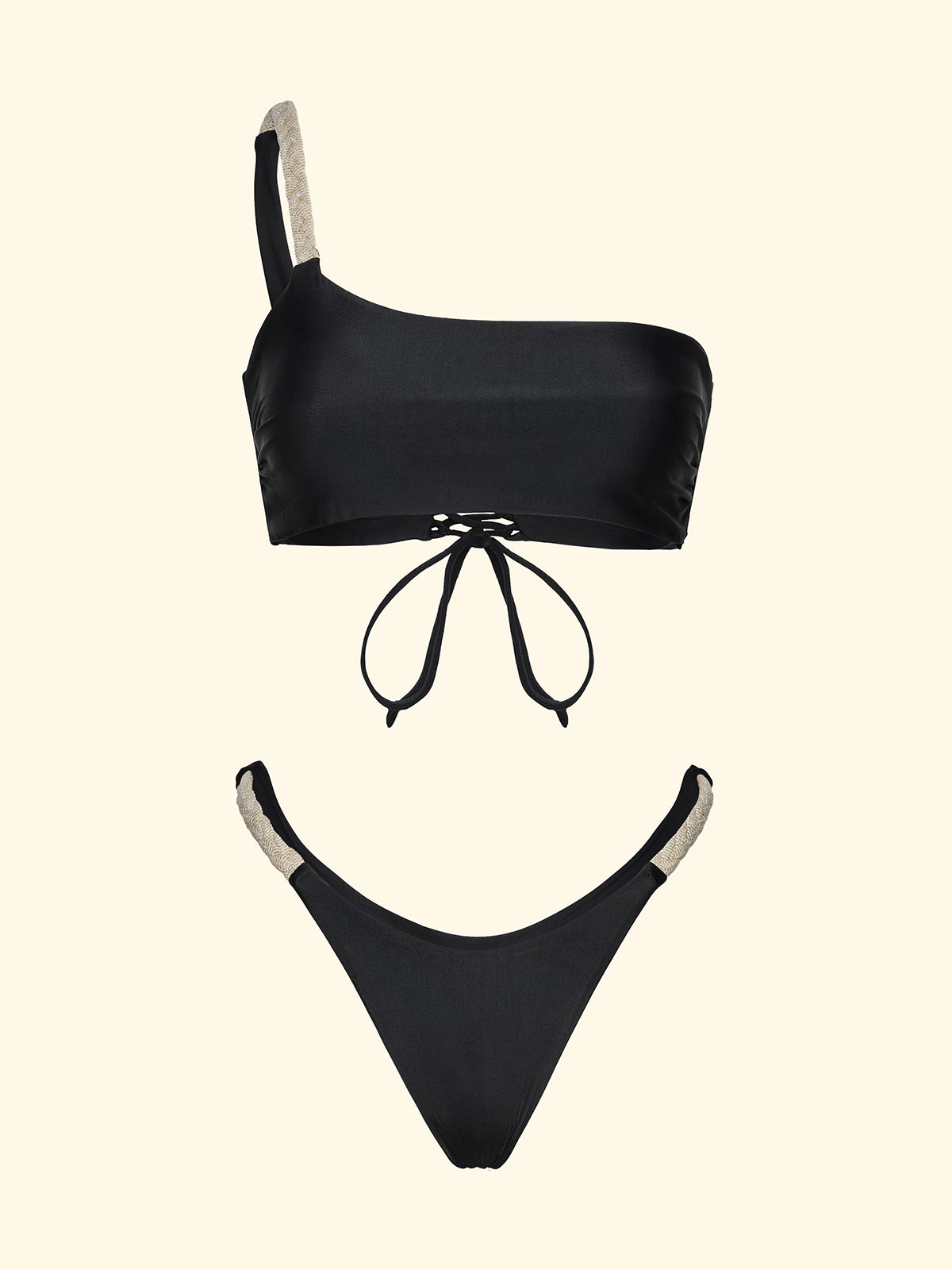 Image of Bikini Donna F**K Top Regolabile con Slip Americano Fisso Nero SW0451-BK