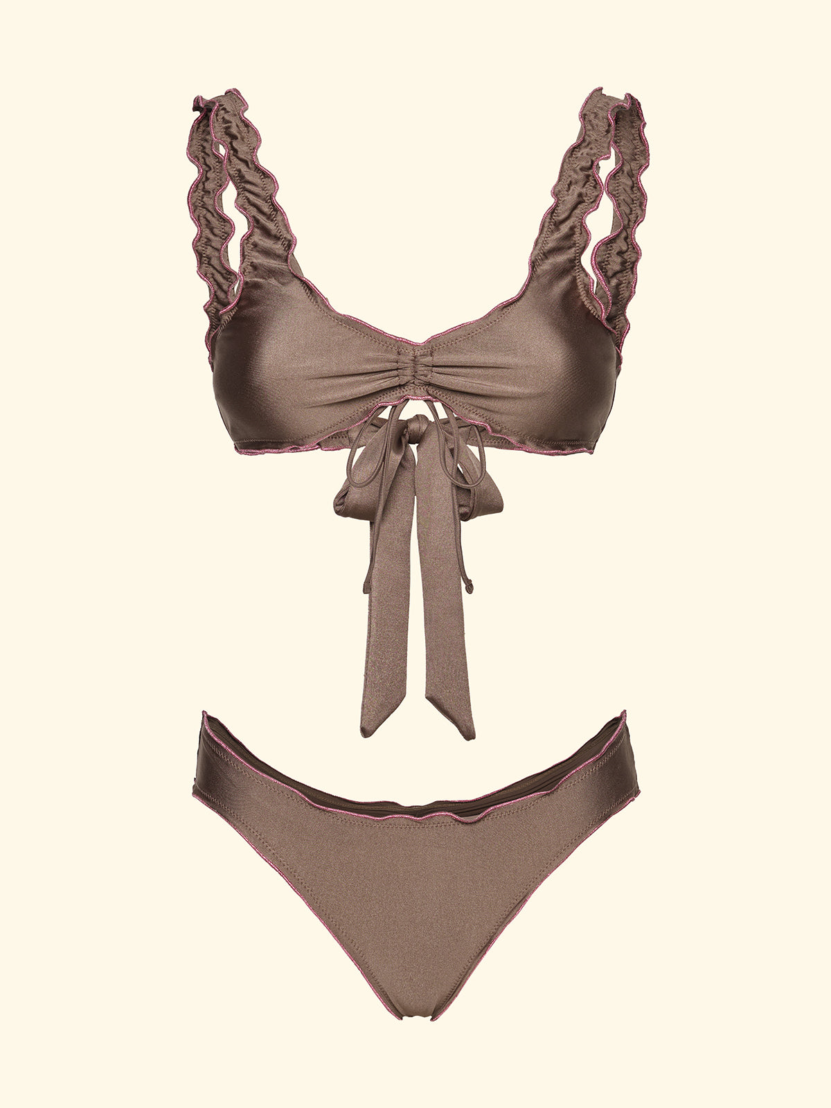 Bikini Donna F**K Top Regolabile con Slip Brasiliano Fisso Tortora SW0513-MD