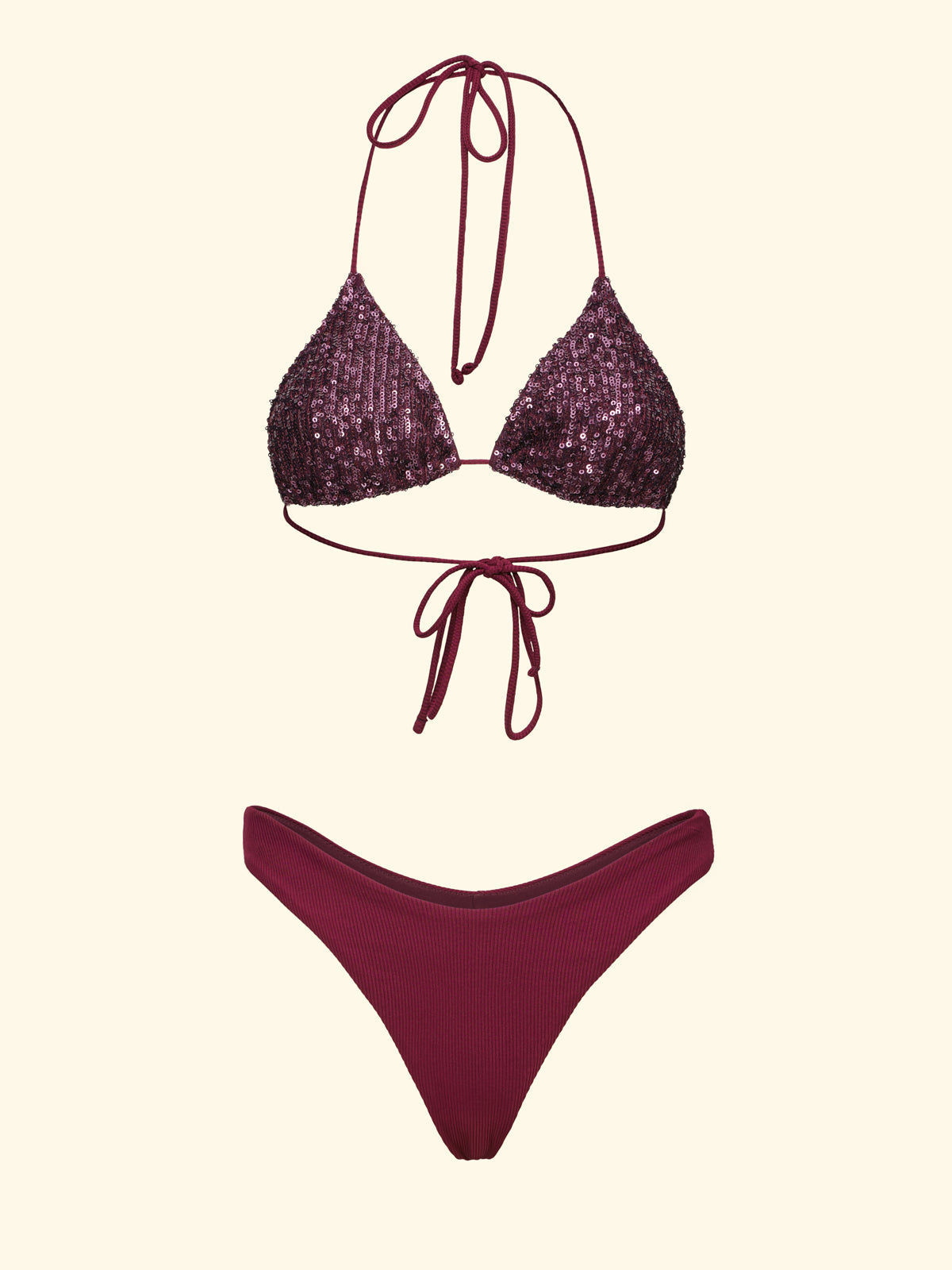 Bikinis de mujer F**K Triángulo con Slip Americano Fijo Burdeos SW0600-BD