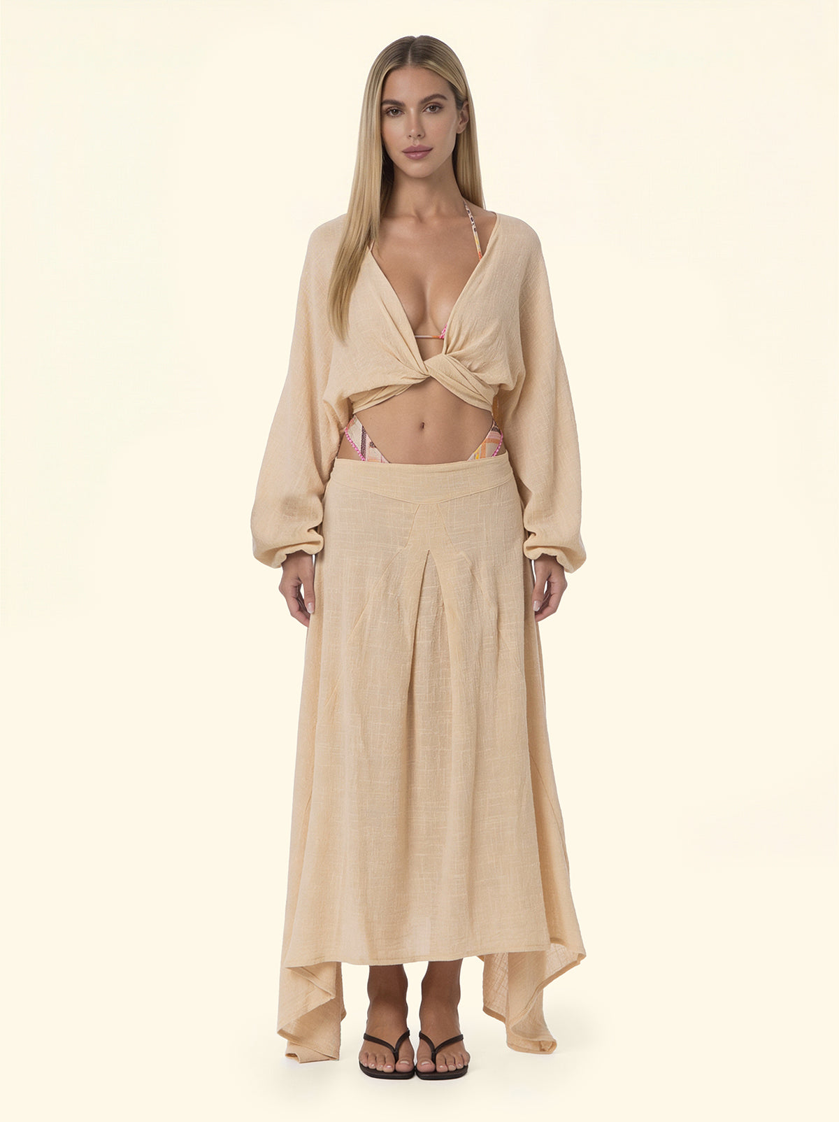 Women's Long Sleeve Crop Top F**K Beige SW0738-BG