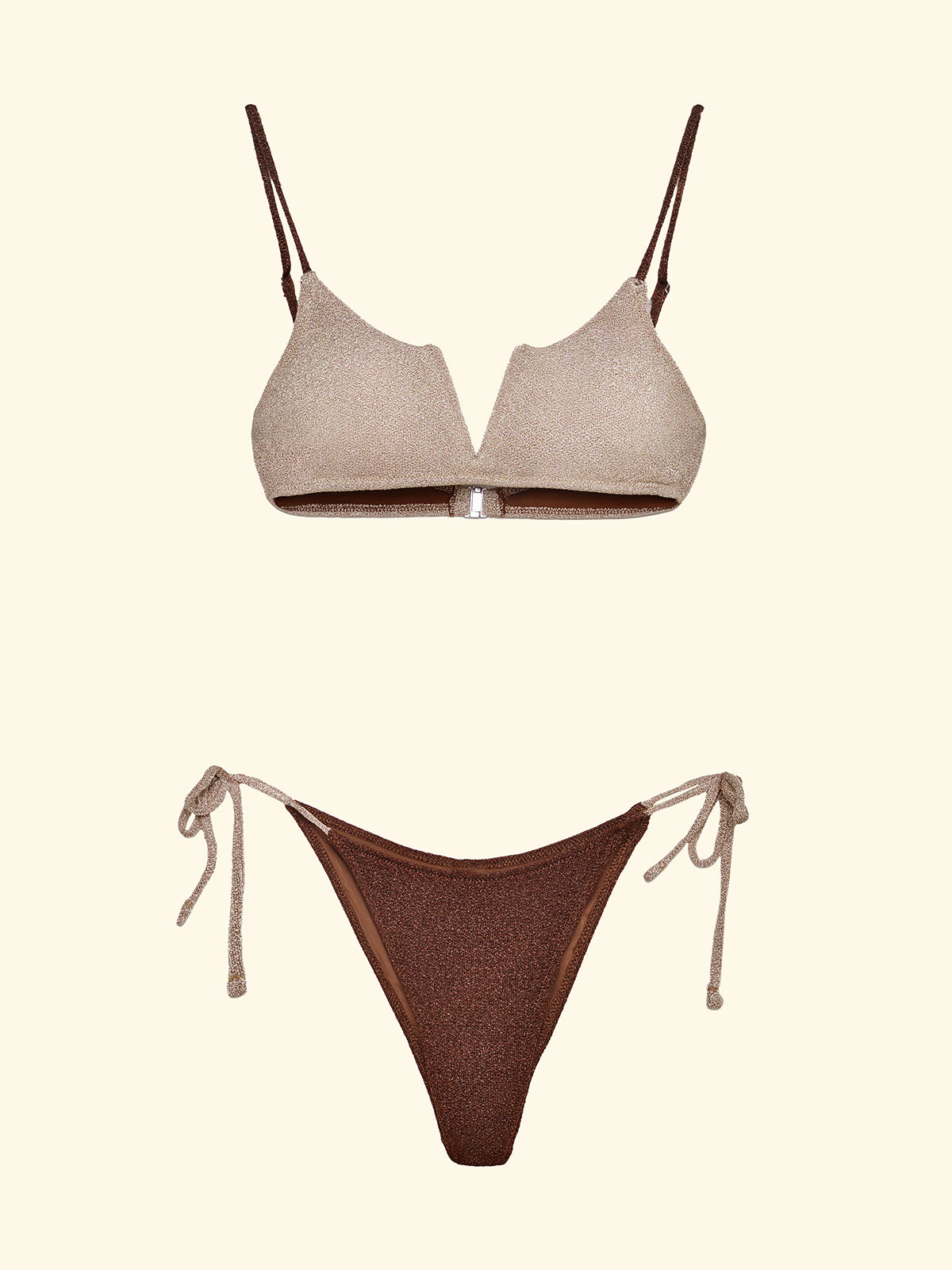 Image of Bikini Donna F**K Top Fisso con Ferretto e Slip Regolabile Marrone SW1112-BN