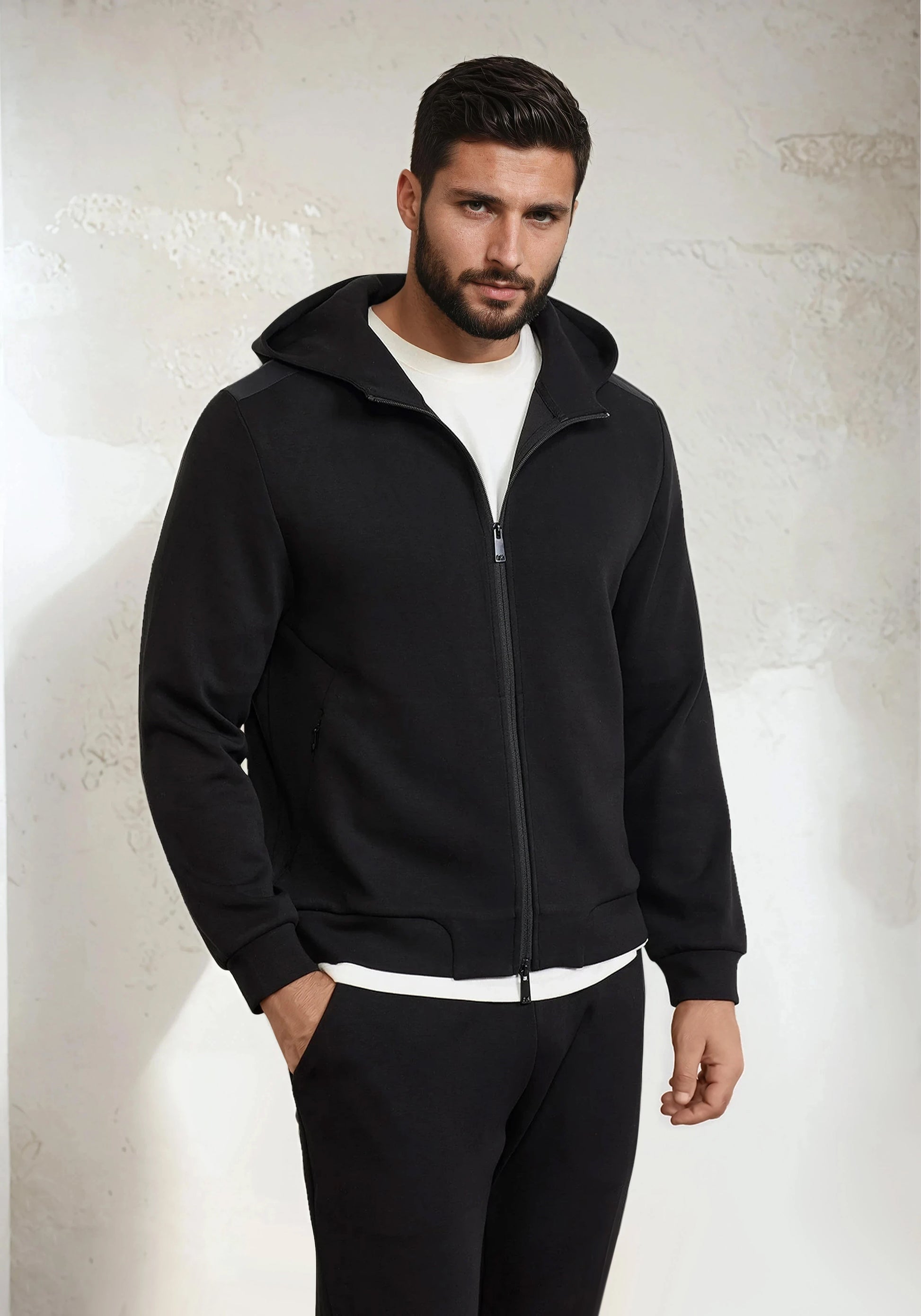 Sweat à capuche entièrement zippé pour hommes F**K Noir M3100-BK