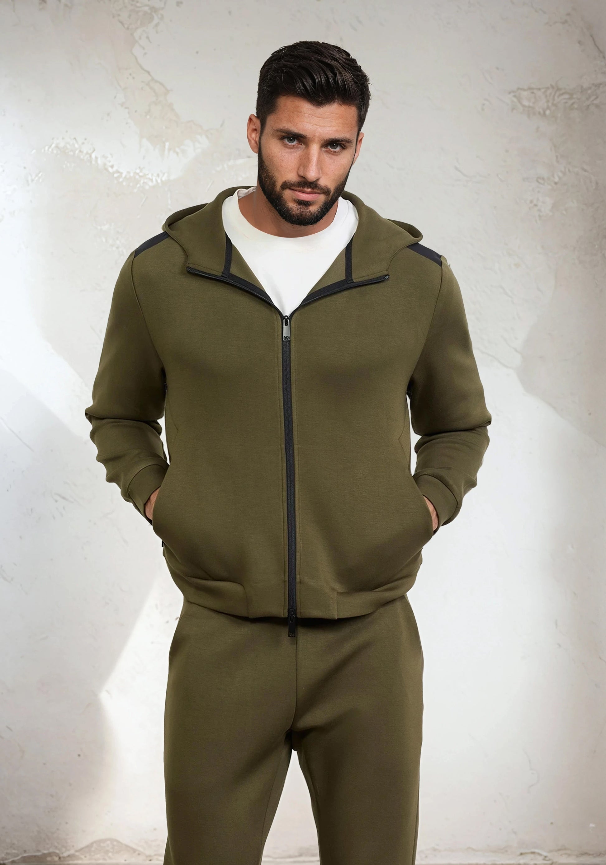 Felpa con Cappuccio Full Zip Uomo F**K Verde Militare M3100-MG