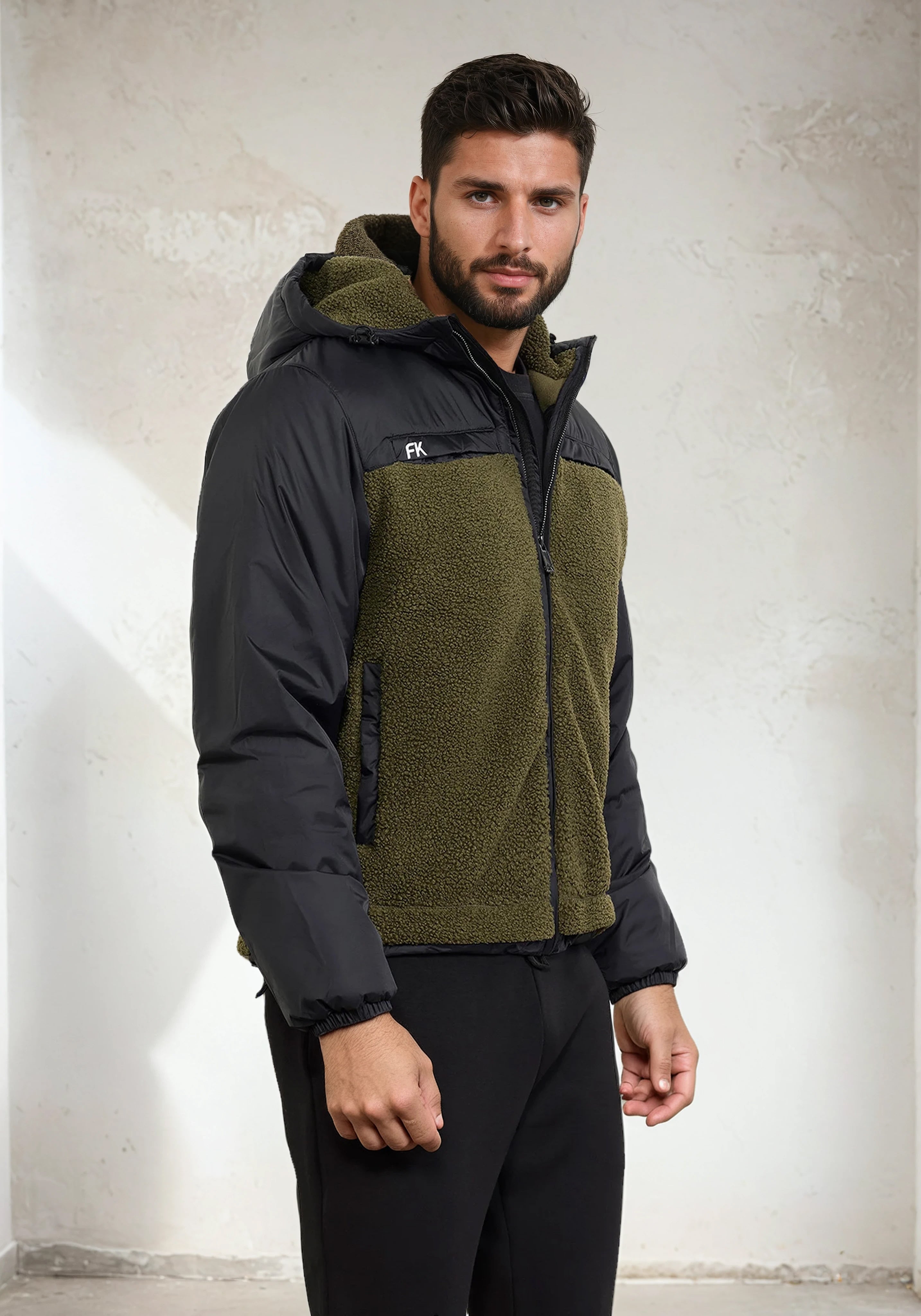 Giubbotto Imbottito con Cappuccio Uomo F**K Verde Militare M3200-MG