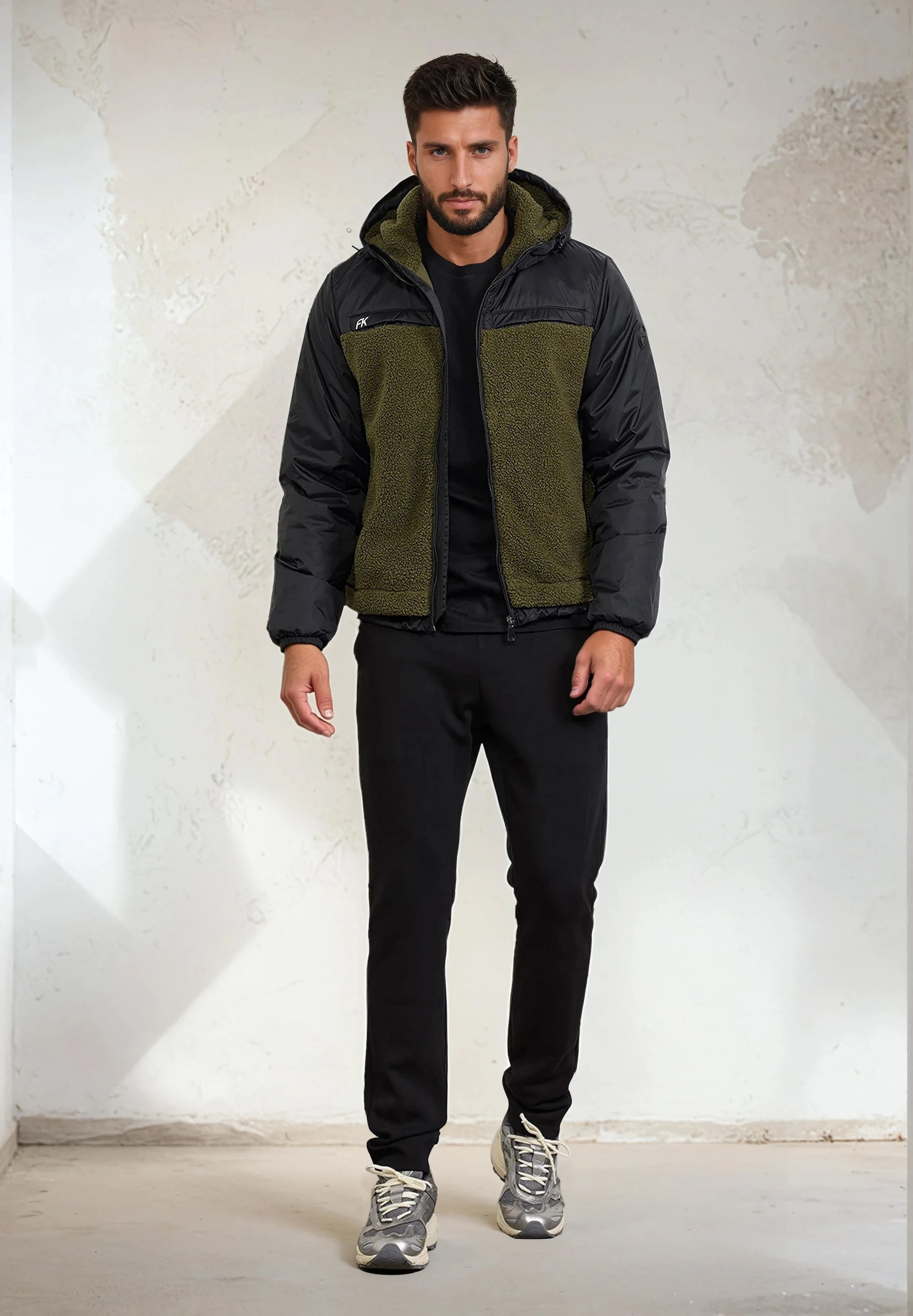 Giubbotto Imbottito con Cappuccio Uomo F**K Verde Militare M3200-MG