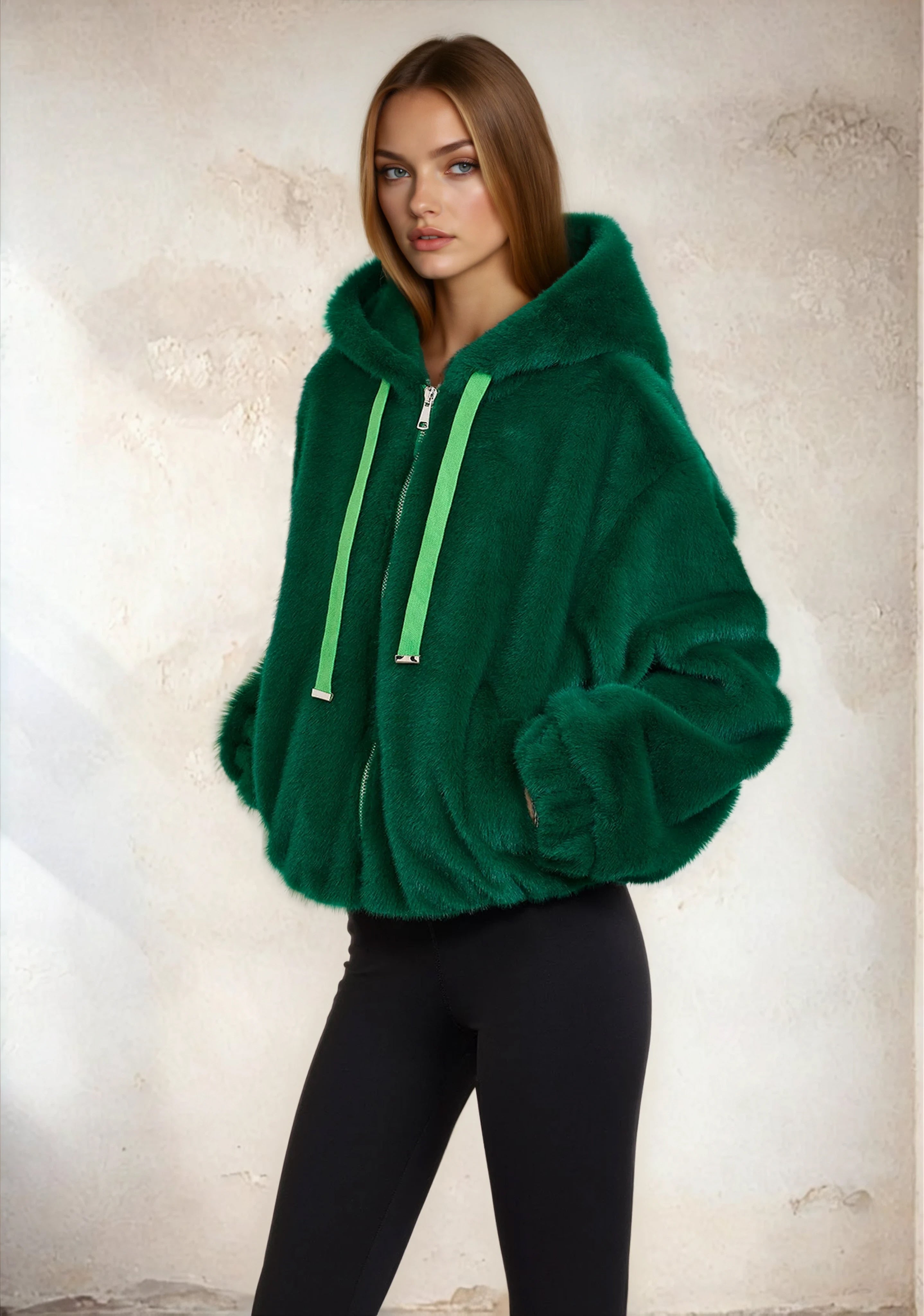 Eco Fur woman F**K Green W0115-Ln