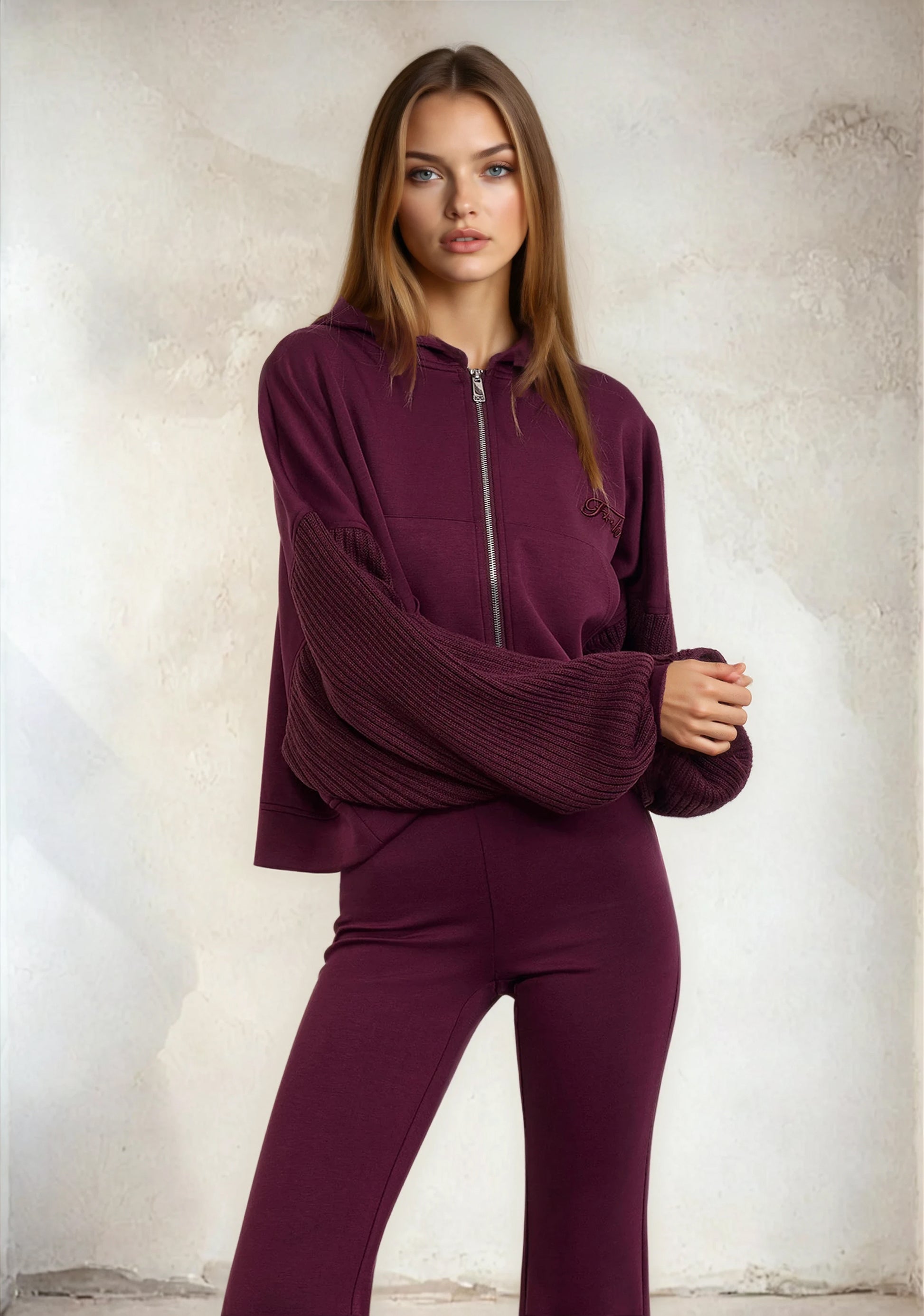 Felpa con Cappuccio Donna F**K Bordeaux W0302-BD