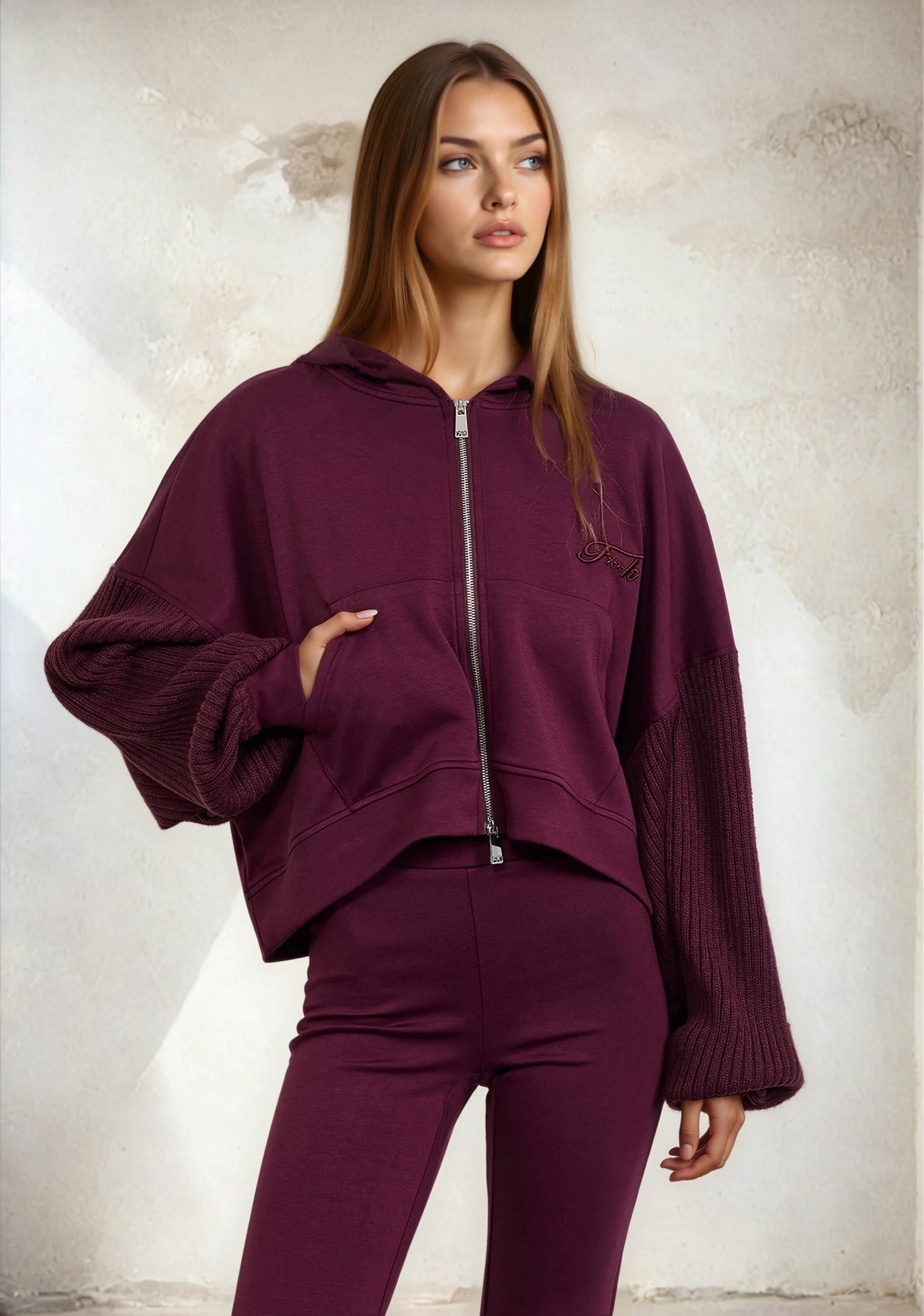 Felpa con Cappuccio Donna F**K Bordeaux W0302-BD
