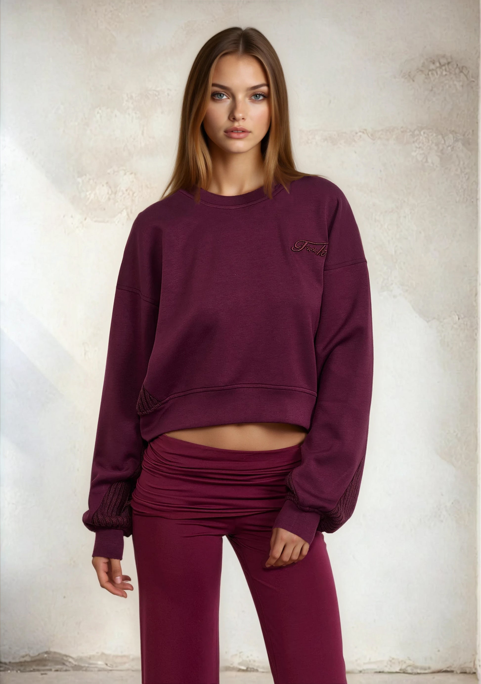 Felpa Crop Donna F**K Bordeaux W0305-BD