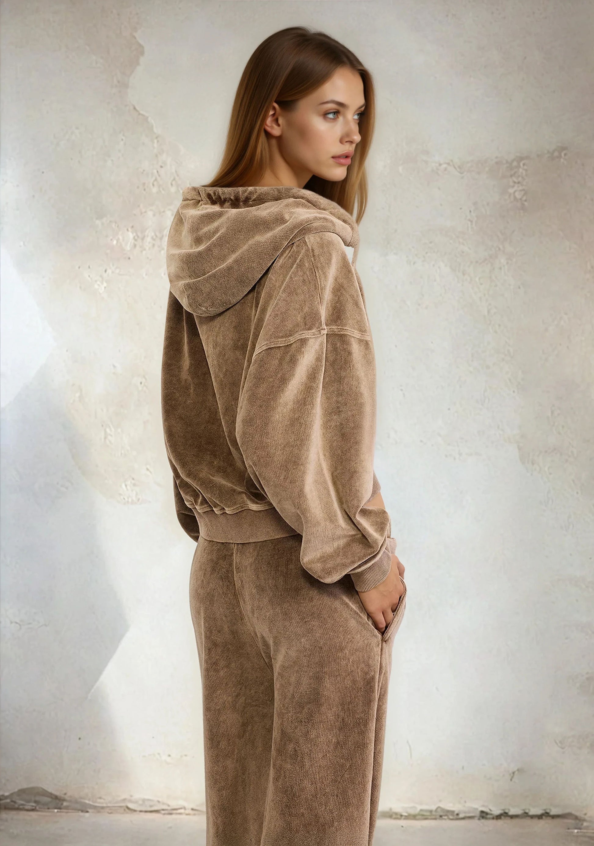 Felpa Crop con Cappuccio Donna F**K Light Brown W0400-LB