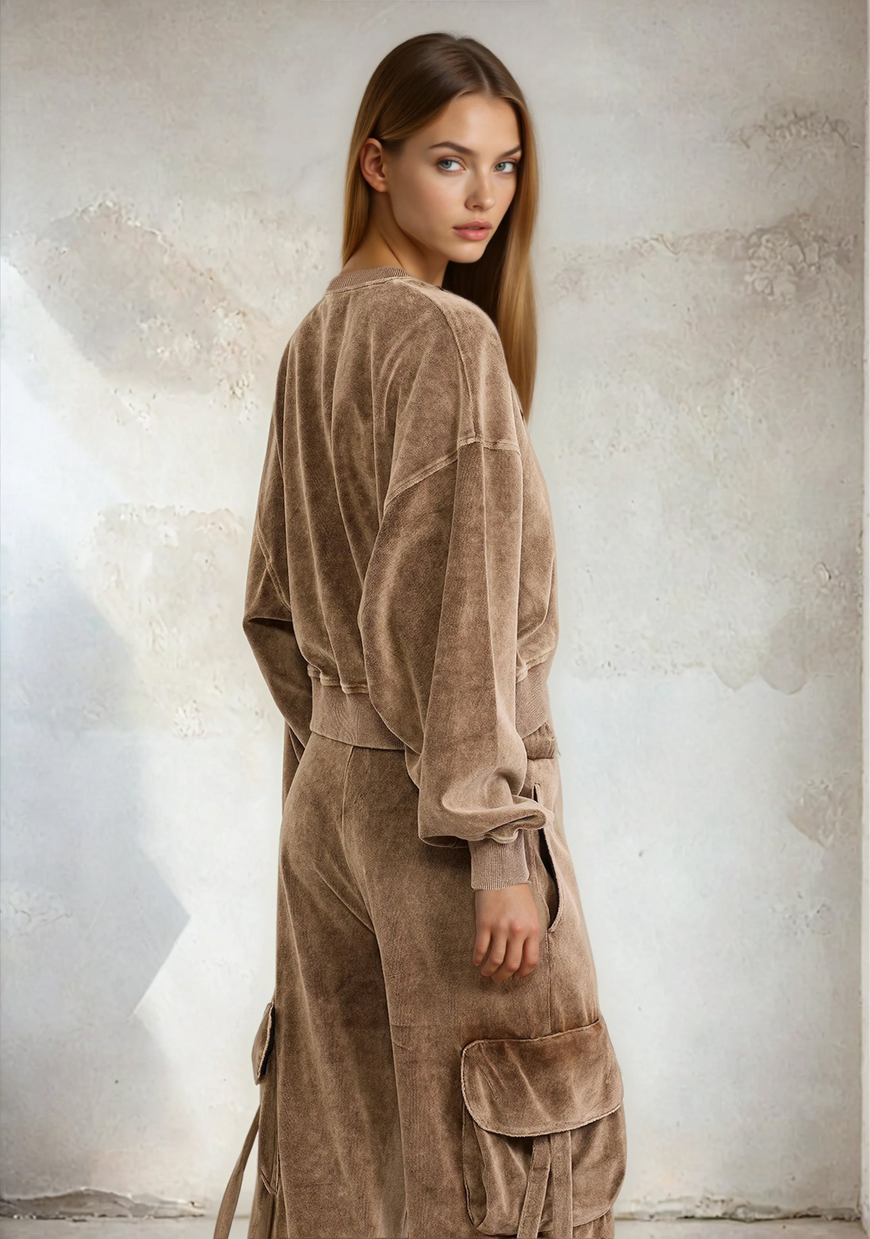 Image of Felpa crop Donna F**K Light brown W0406-LB