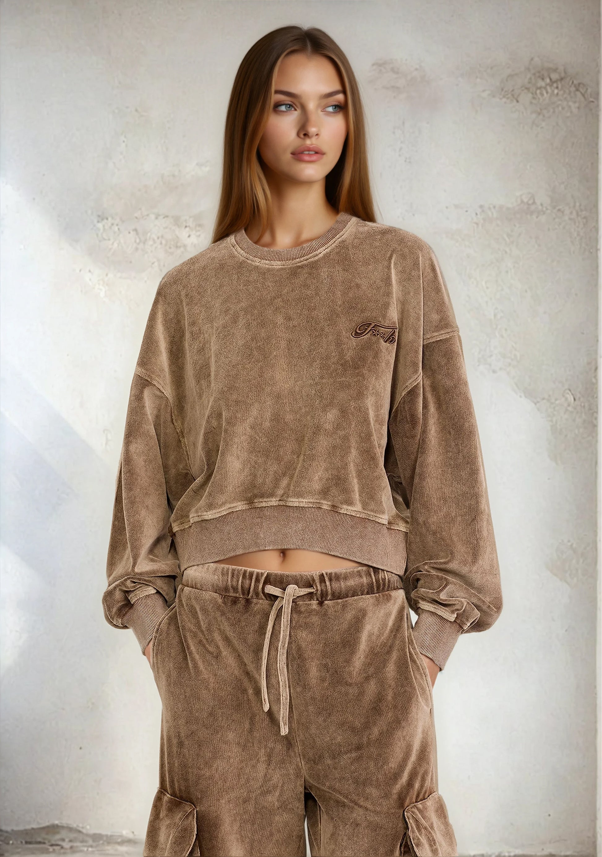 Felpa crop Donna F**K Light brown W0406-LB