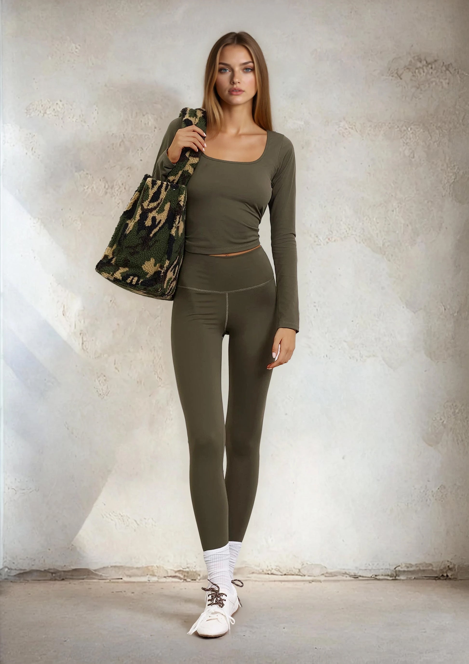 Woman long sleeve top F**K Military green W0504-Mg