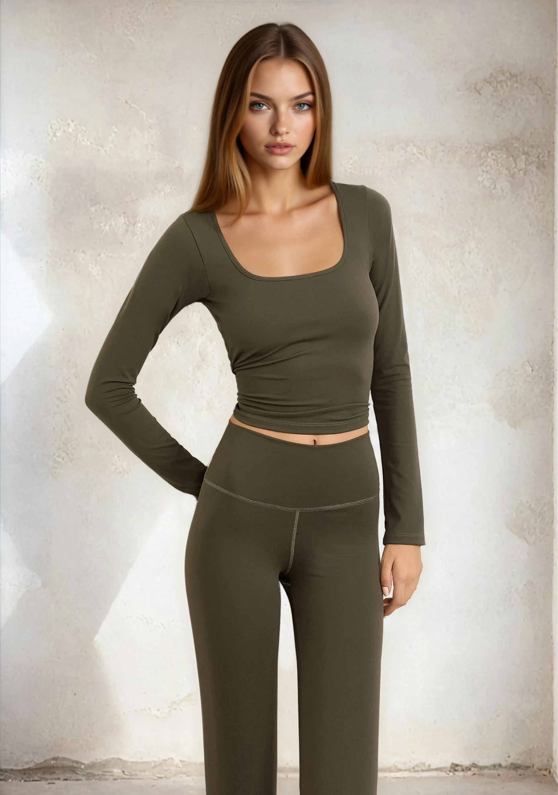 Woman long sleeve top F**K Military green W0504-Mg