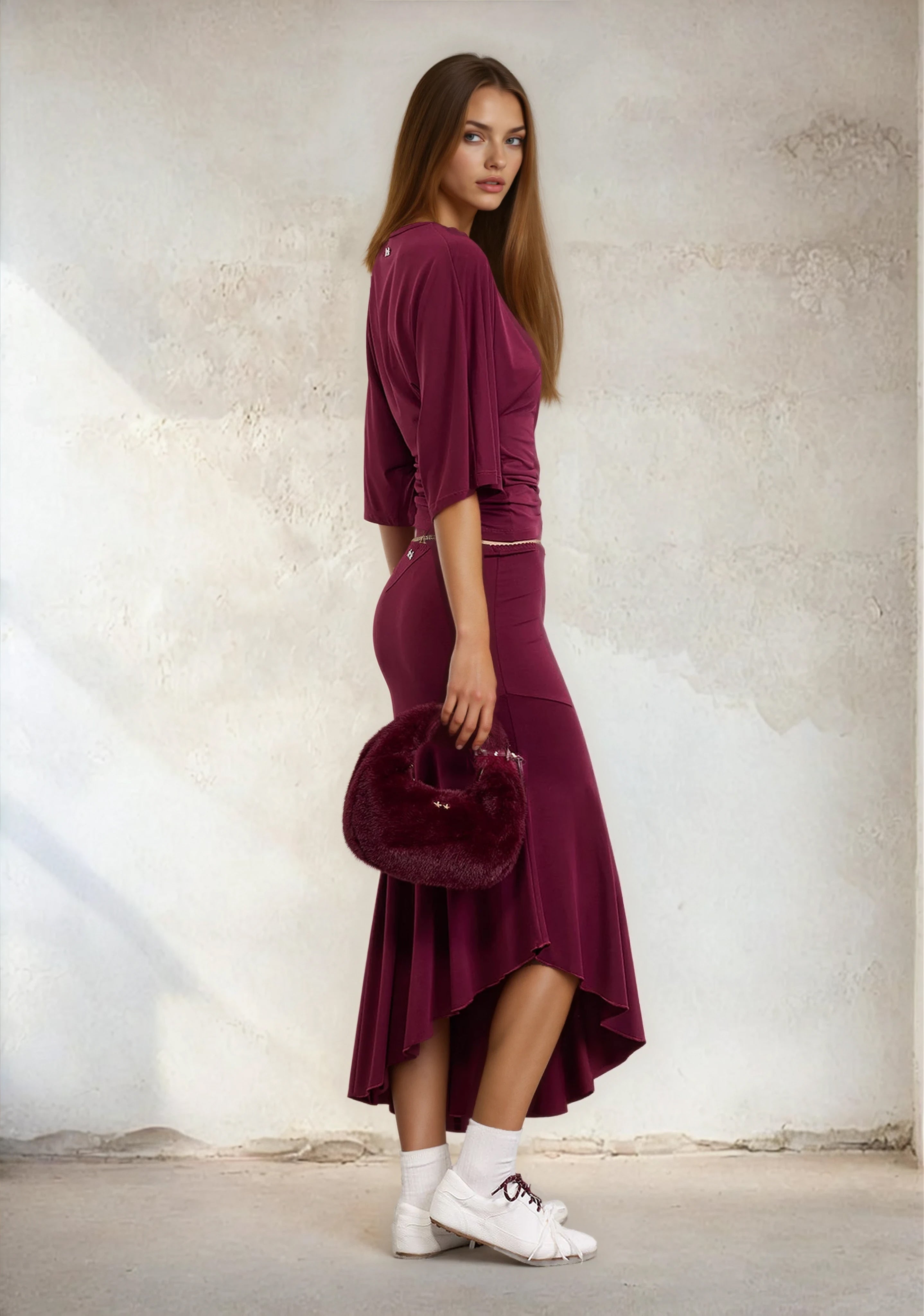 Image of Midi Woman Skirt F**K Bordeaux W0610-BD