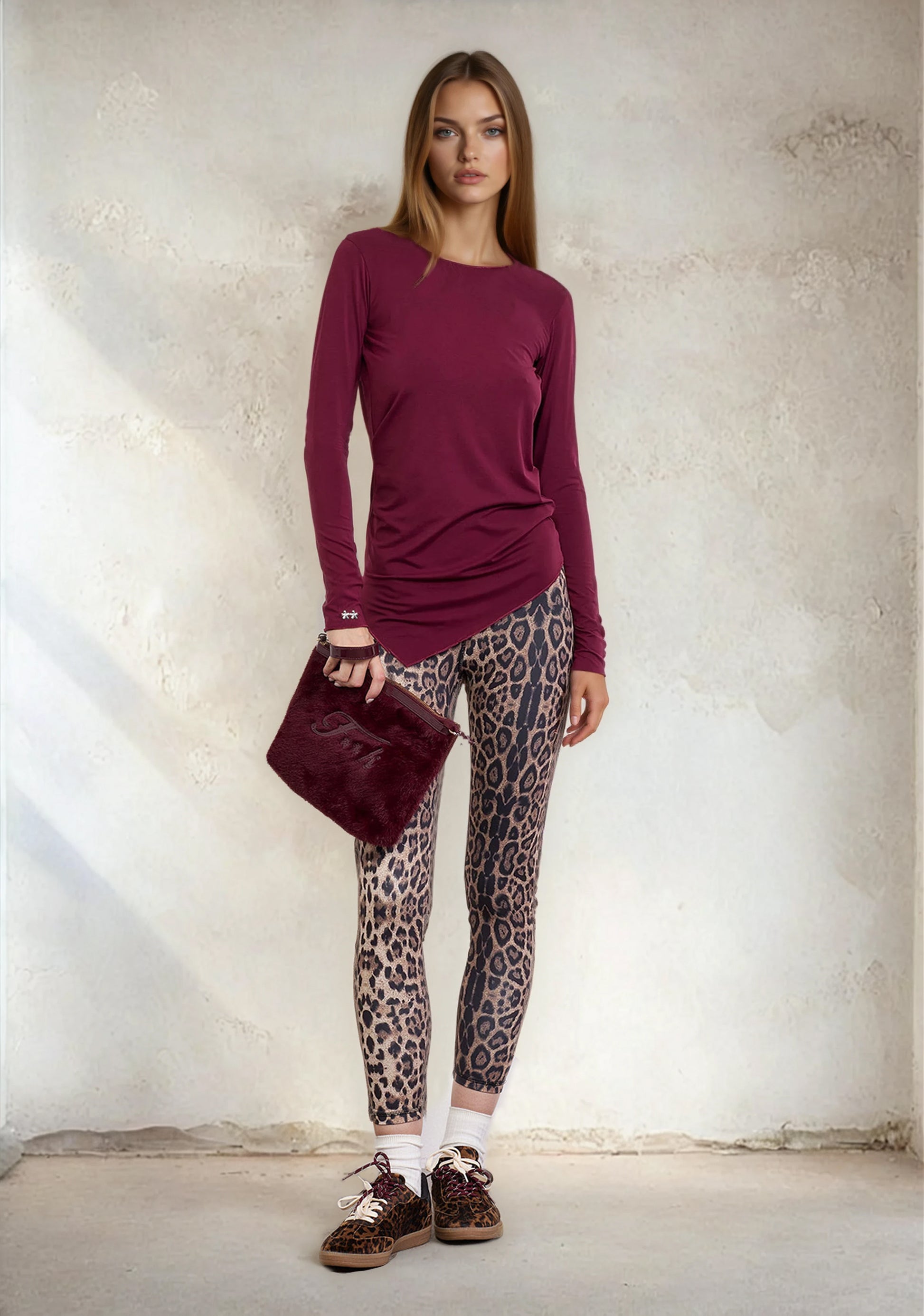 Woman long sleeve t-shirt F**K Bordeaux W0602-BD