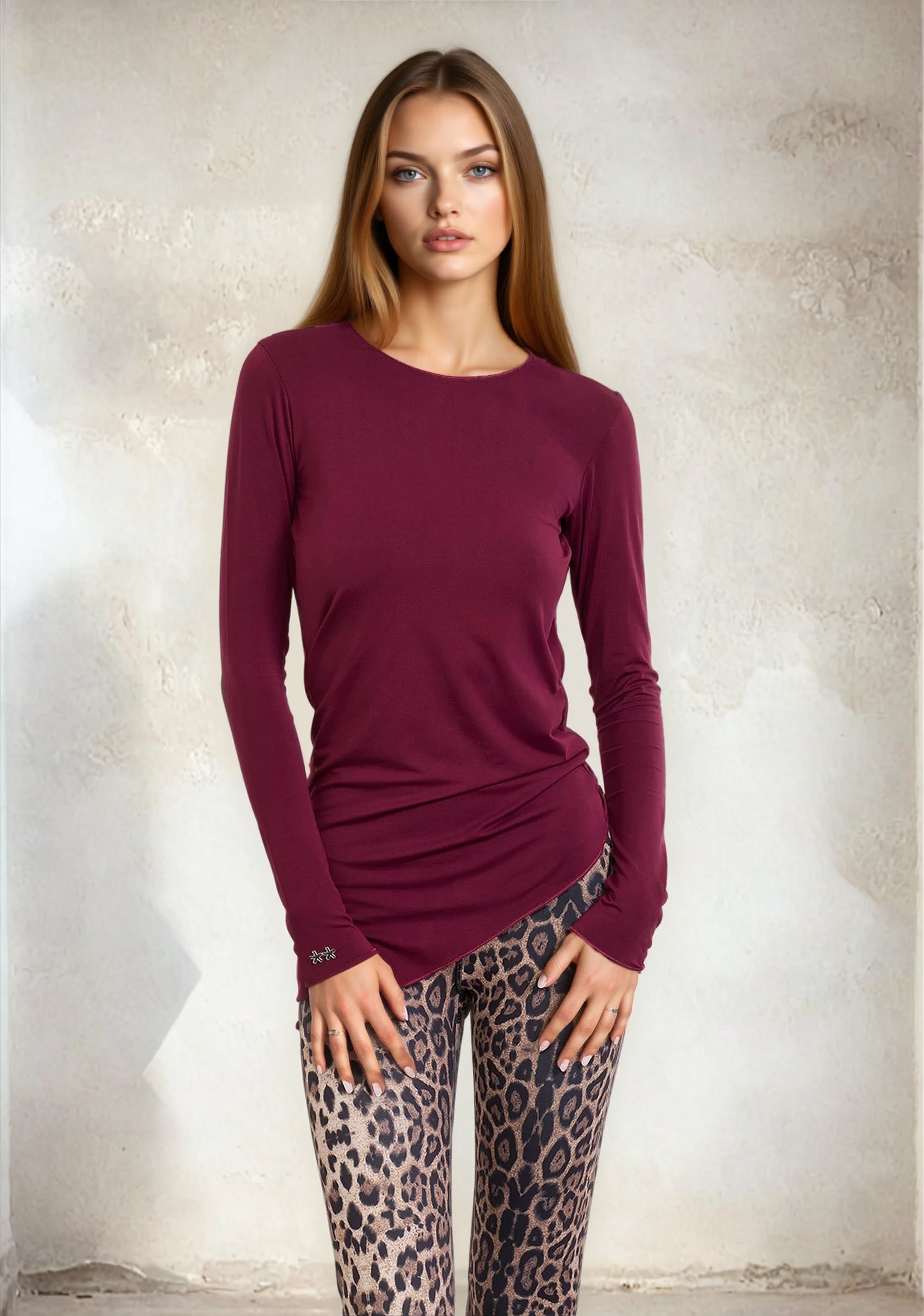 Woman long sleeve t-shirt F**K Bordeaux W0602-BD