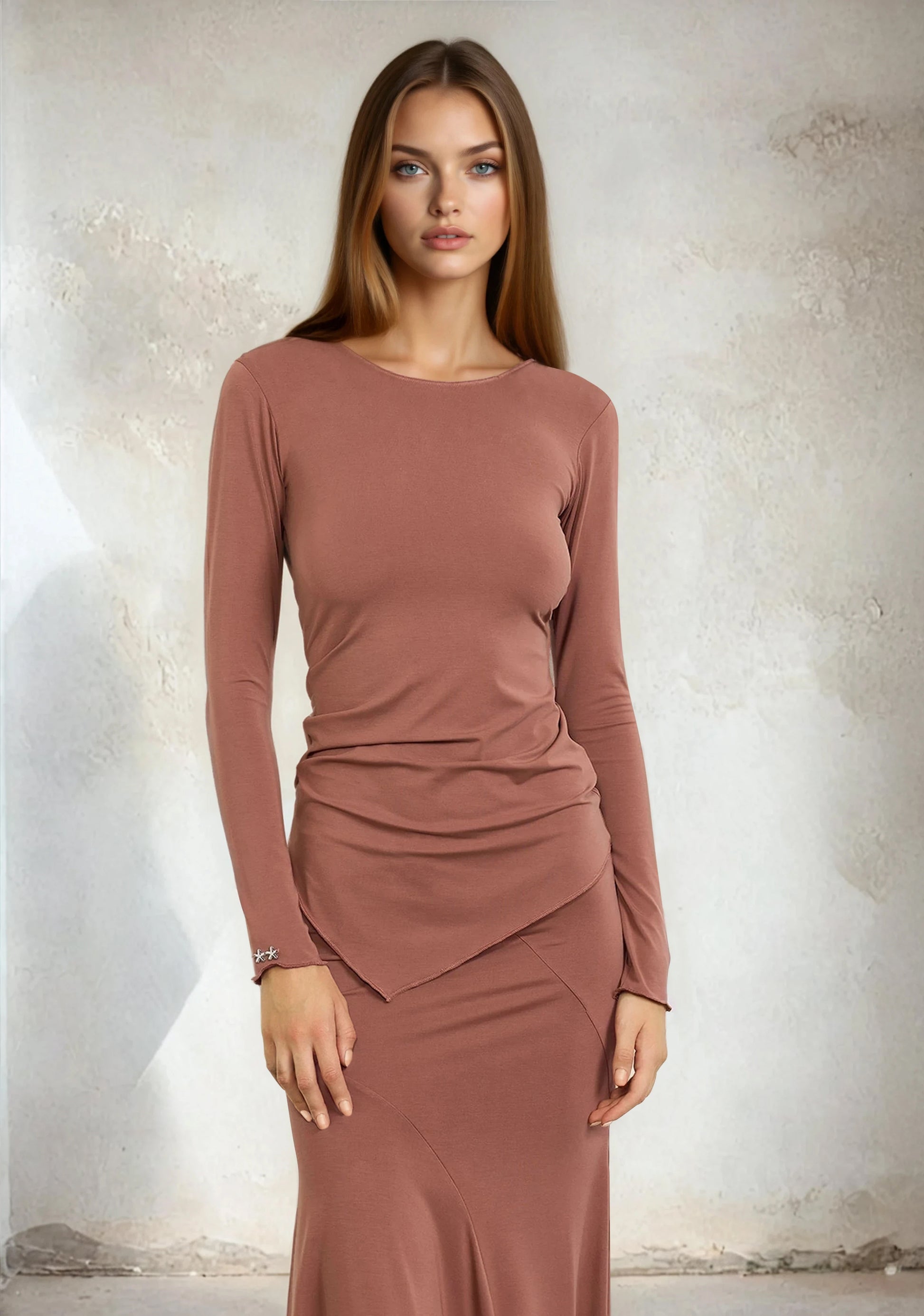 T-Shirt Manica Lunga Donna F**K Light Brown W0602-LB