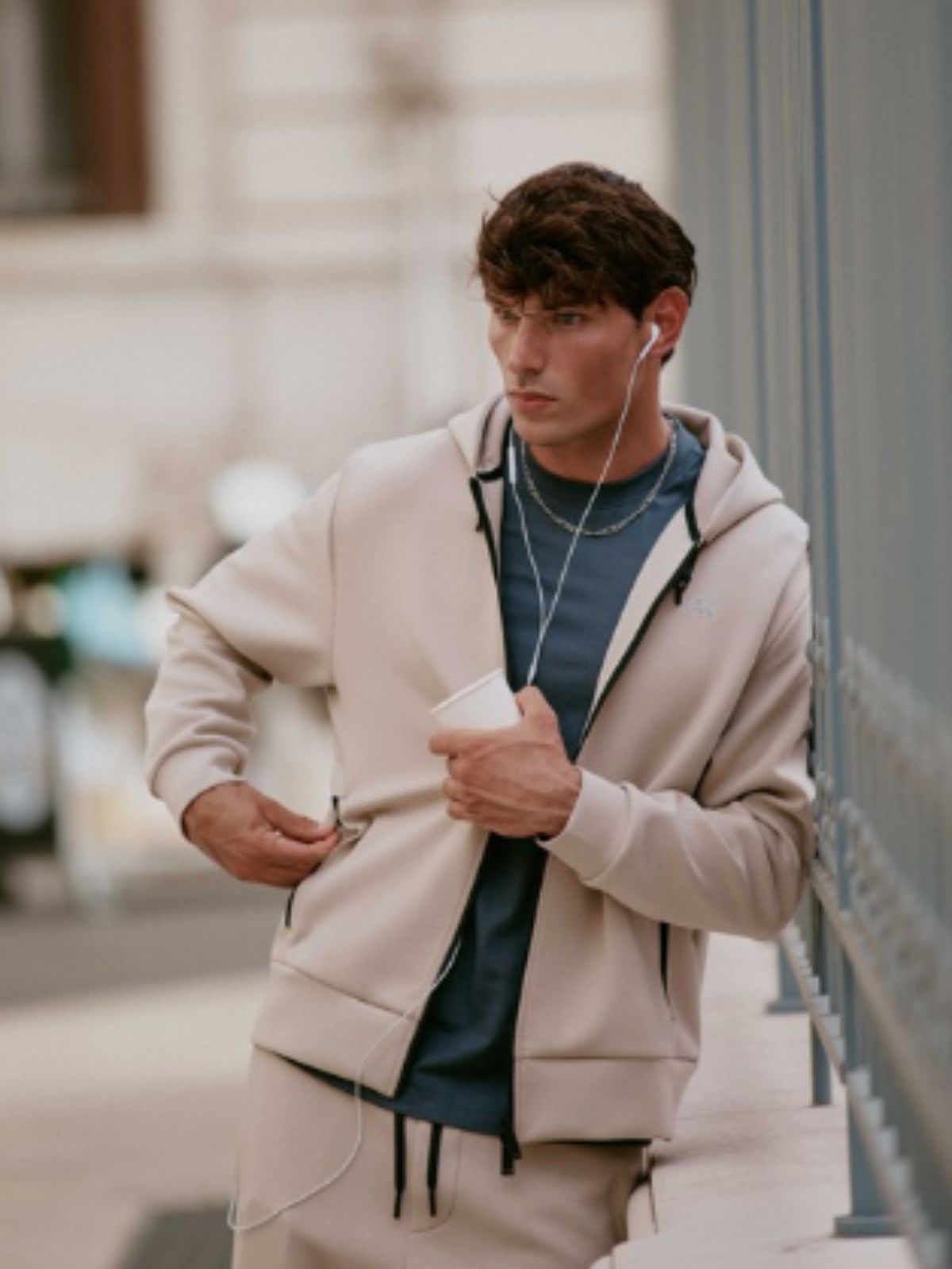 Felpa con Cappuccio Uomo F**K Beige WM3740-BG